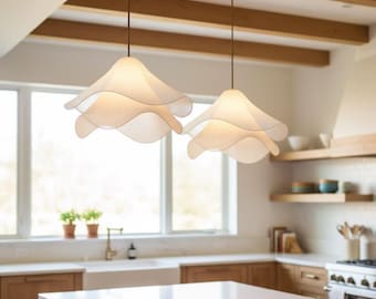 Nordic White Fabric Flower Pendant Lamp LED Minimalist Chandelier for Living Room Bedroom Decor