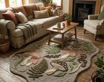 Hand Tufted Mushroom Rug – Organic Shape, Cottagecore Fairy Tale Carpet