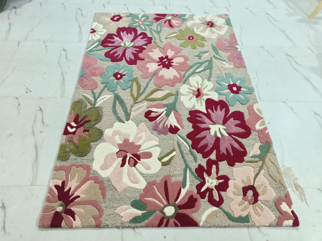 Hand Tufted Wool Floral Rug, Botanical Area Carpet, Boho Home Decor ...