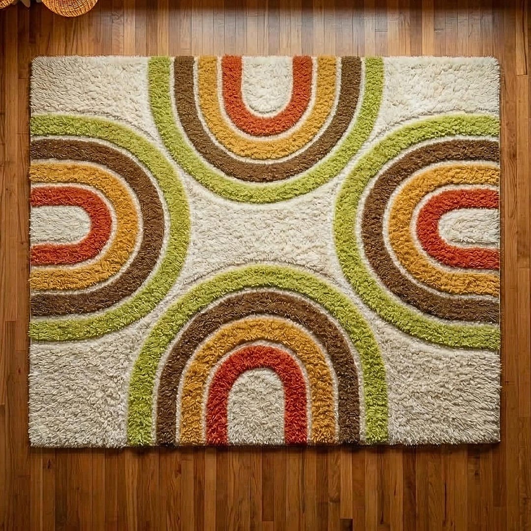 Retro Rainbow Shag Rug, Mid Century Modern Geometric Carpet, 70s Boho ...