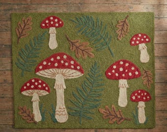Hand Tufted Mushroom Rug – Woodland Forest Decor, Moss Green Wool Carpet
