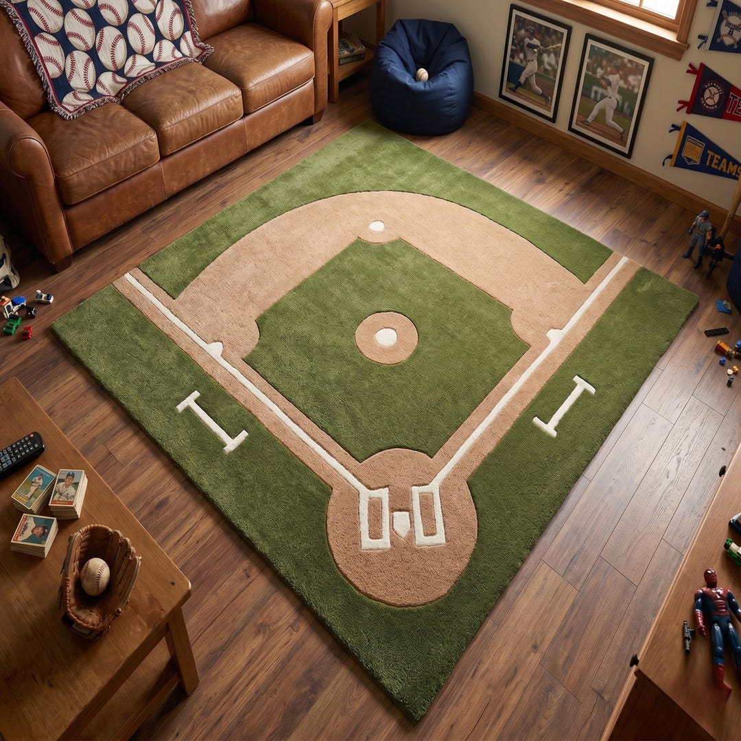 Baseball Field Rug Hand Tufted | Sports Theme Wool Carpet | Kids Room ...