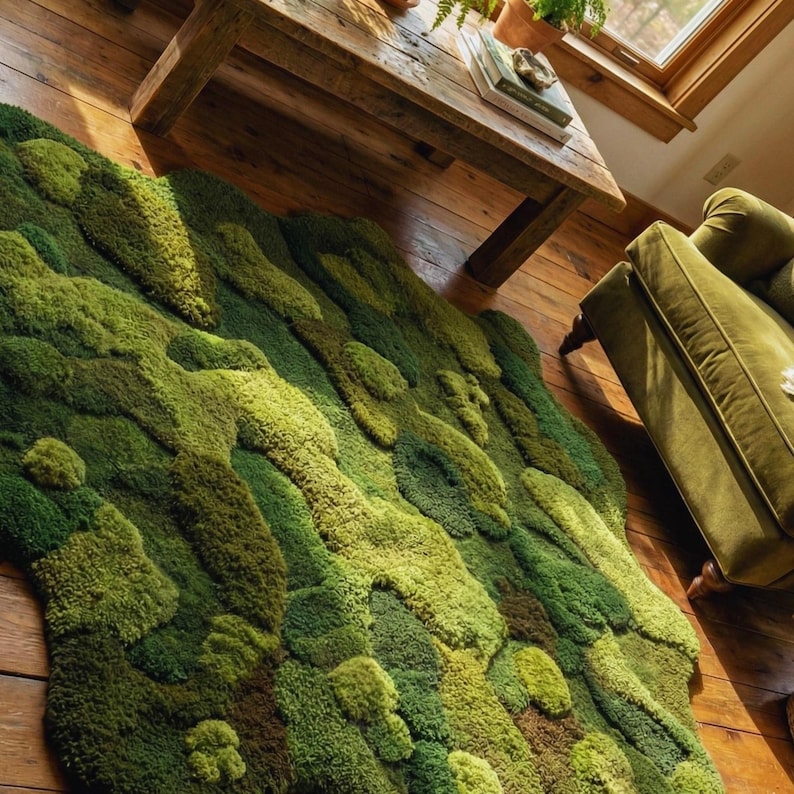 Hand Tufted Moss Rug | Forest Floor Textured Home Decor, Nature ...