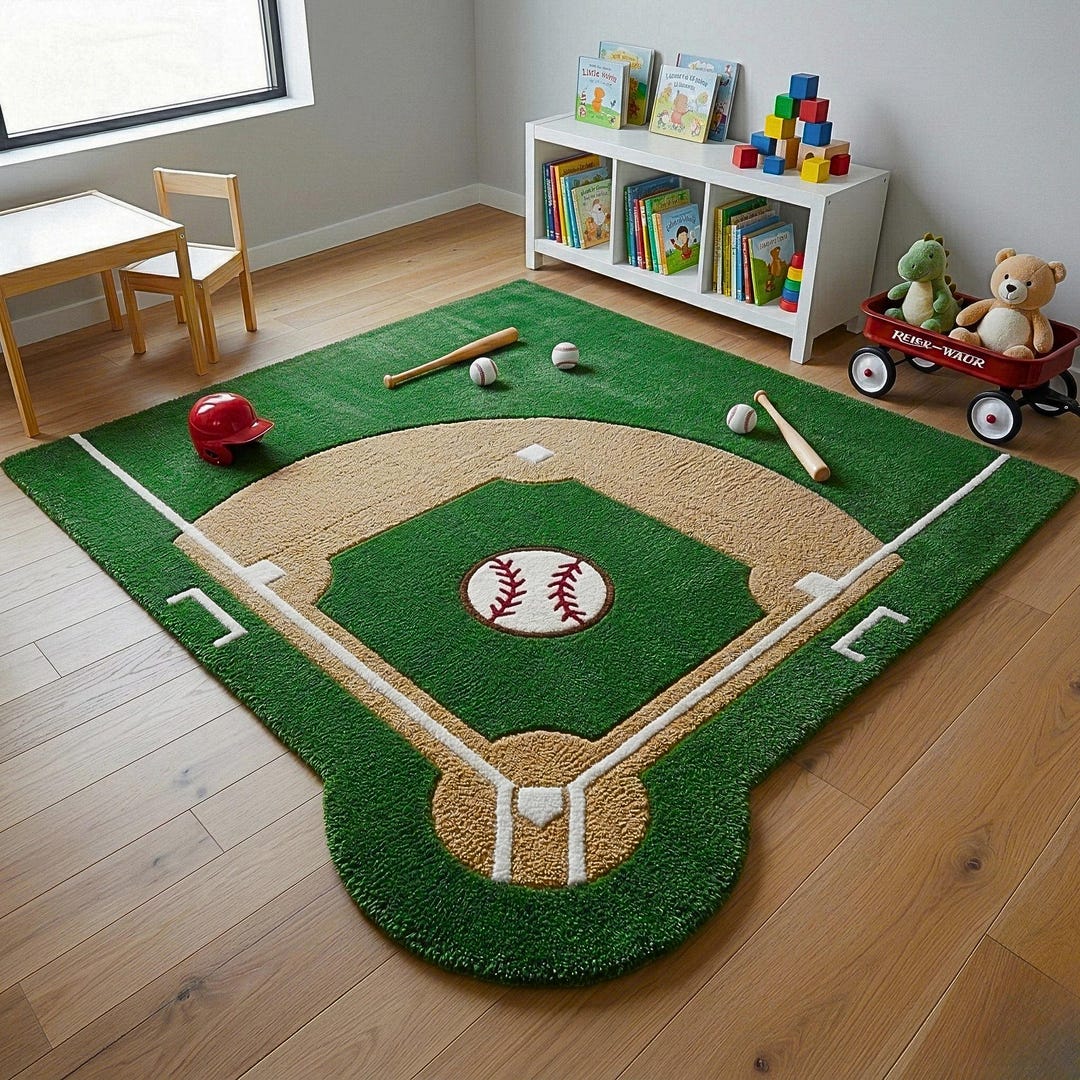 Hand Tufted Baseball Diamond Rug, 3D Textured Turf Carpet, Kids Sports ...