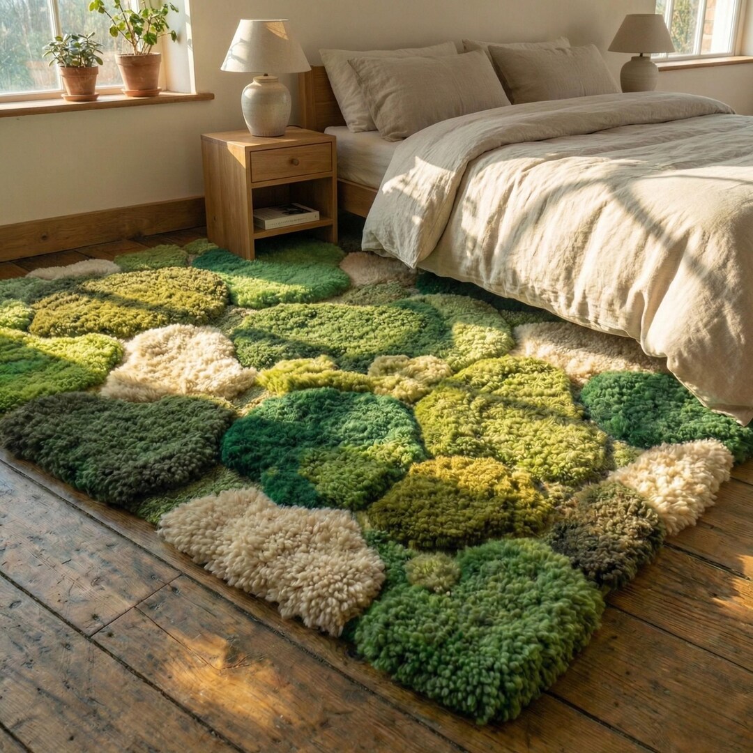 Textured Hand Tufted Moss Rug, Forest Floor Green Area Carpet ...