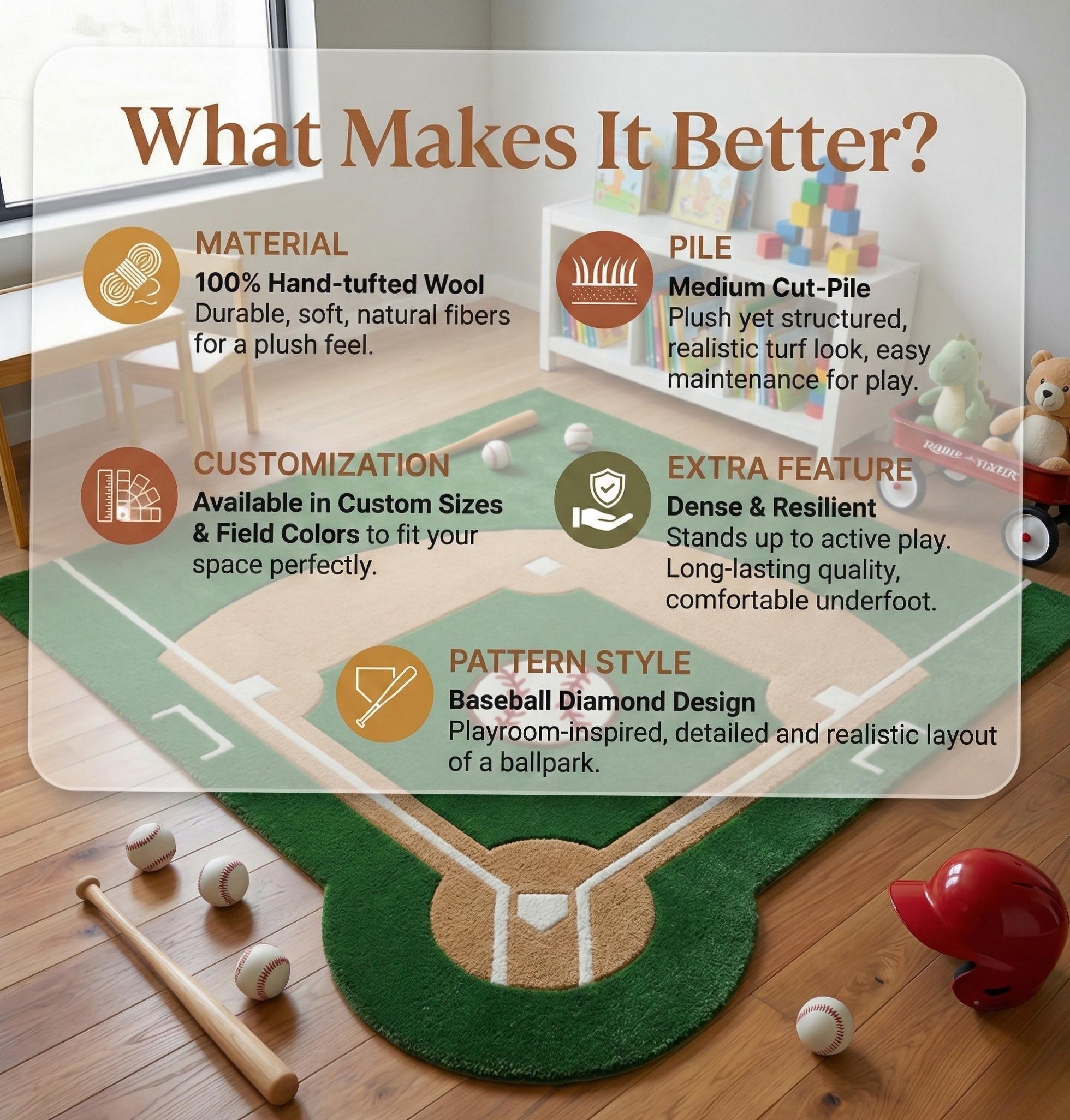 Hand Tufted Baseball Diamond Rug, 3D Textured Turf Carpet, Kids Sports ...
