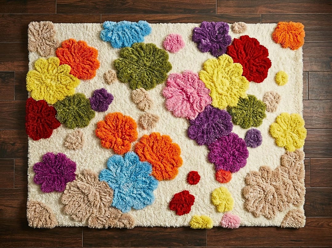 Hand Tufted Flower Rug - 3D Colorful Floral Area Rug - Large Abstract ...