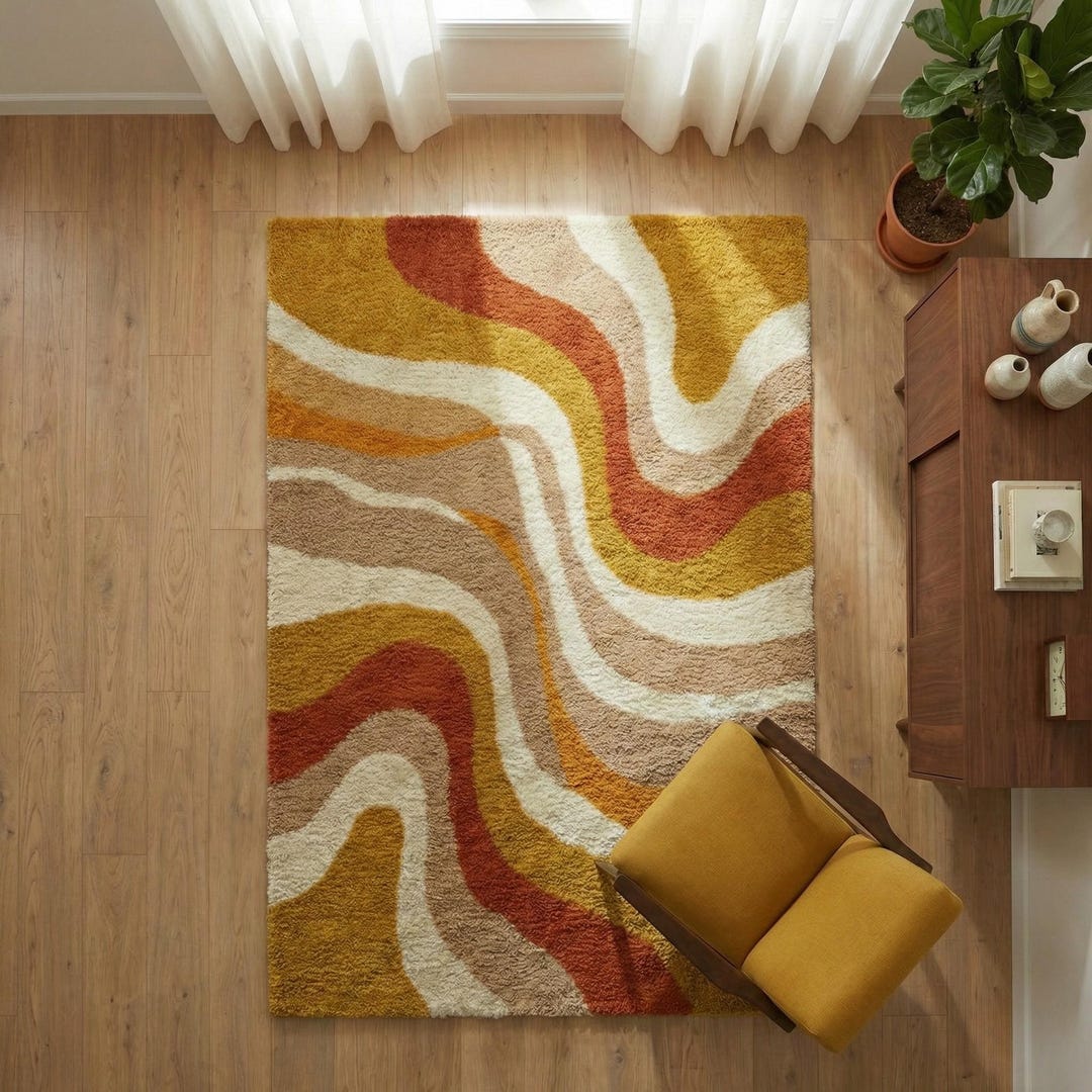 Retro Wavy Hand-tufted Rug – Mid Century Modern Abstract Swirl Carpet ...