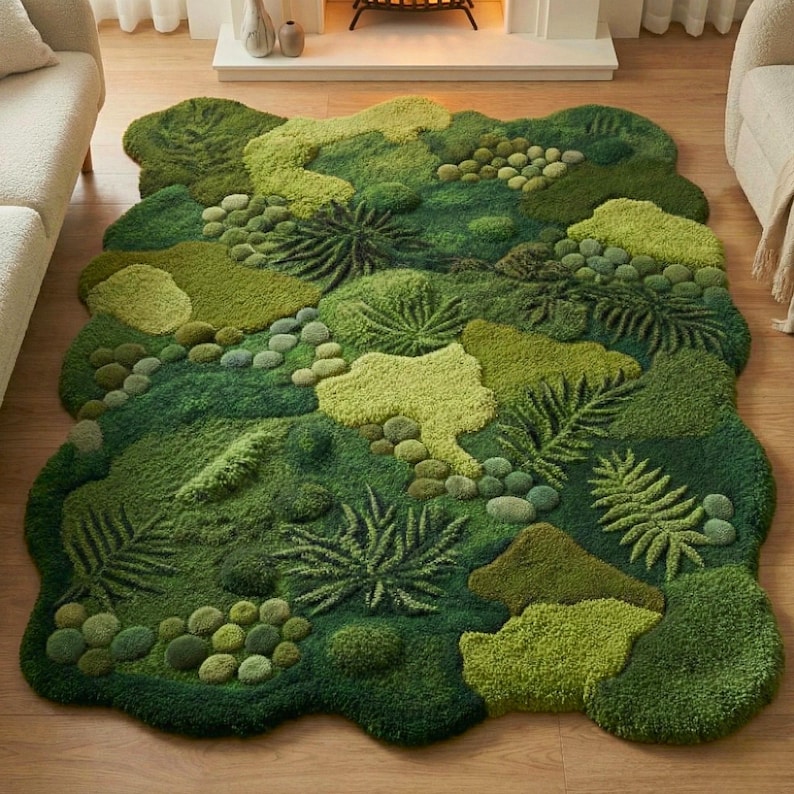 Forest Throw Rug 3D Moss Rug, Hand Tufted Forest Floor Botanical Area Rug, Nature ...