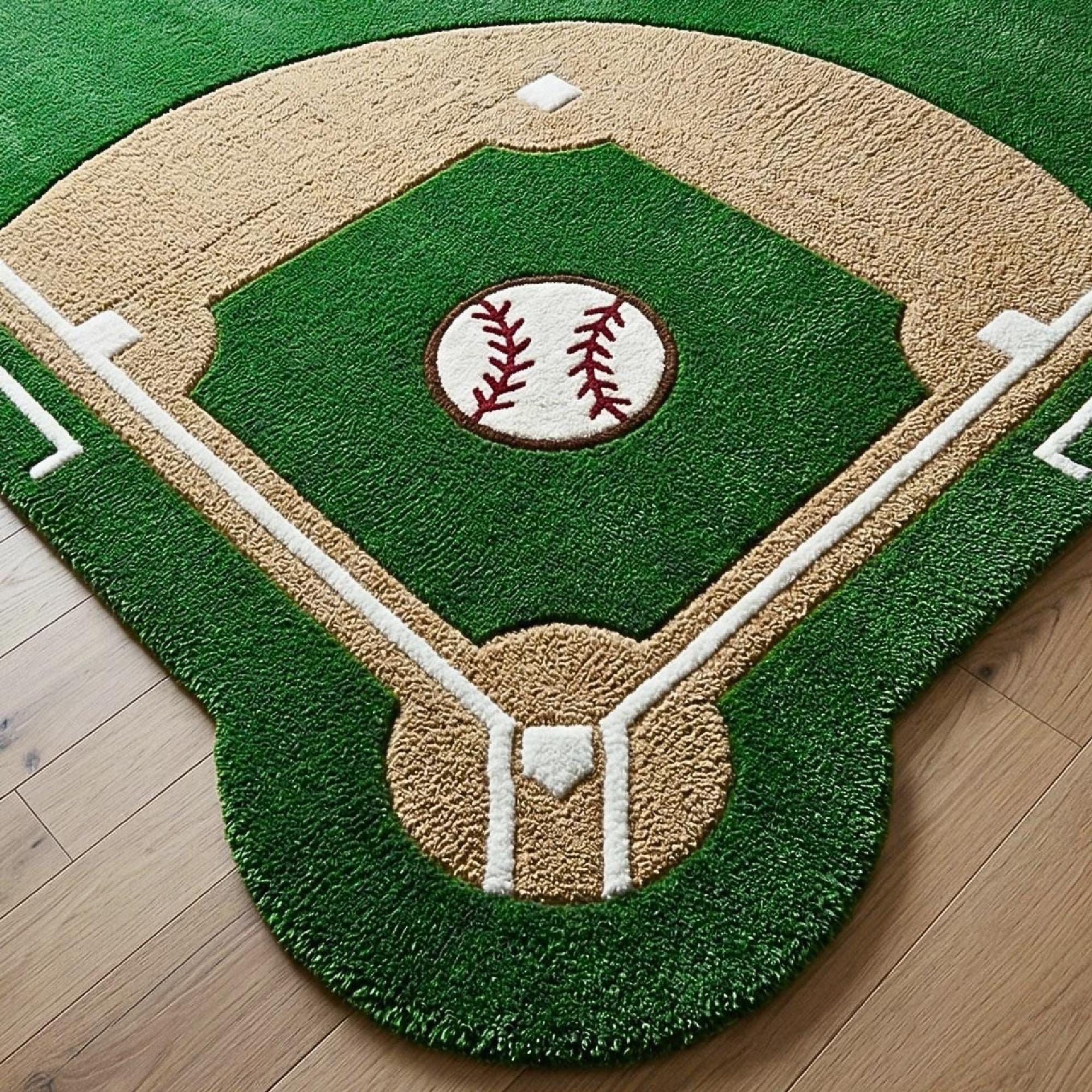 Hand Tufted Baseball Diamond Rug, 3D Textured Turf Carpet, Kids Sports ...