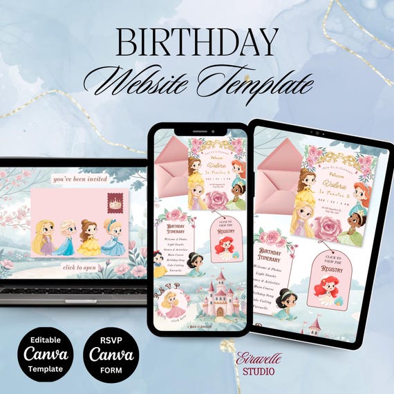 Baby Princess Birthday Website Template with RSVP | Editable Canva | Digital Invitation | Little Princess is Turning 1 5 | Any Age Princess