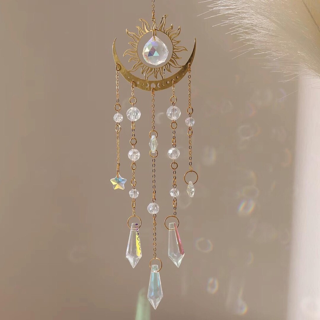 Sun Moon Suncatcher Crystal Hanging Window Decor Celestial Wall Hanging ...