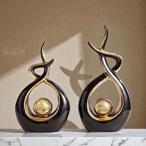 Abstrakte Keramik Skulptur Moderne Wohnkultur Statue Gold Akzent Ornament Wohnzimmer Dekor Luxus Nordic Shelf Decor Geschenk