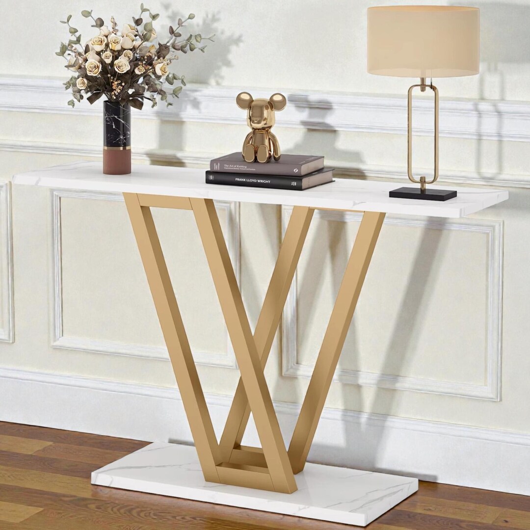 Table Gold Frame Modern Console Table Gold Frame Entryway Table Marble Top Hallway Table ...