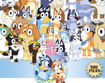 500+ Bluey PNG SVG Bundle + BONUS Font, Bluey Dog Bingo Clipart Bundle Set Original Designs for Birthday Day Crafts Coloring Printing.