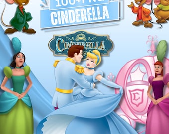 Cinderella Watercolor PNG Bundle 100 Files, Cinderella Prince Charming Fairy Godmother Gus Jaq Clipart Pack, Disney Princess PNG