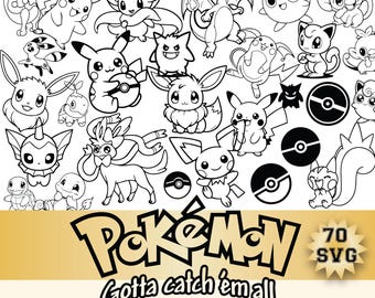 Pokemon SVG Bundle, 70 SVG Anime Characters, Pikachu SVG Clipart, Cricut Silhouette Cut Files, Kids Coloring Svg Download