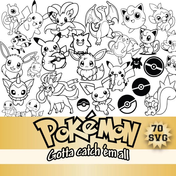 Pokemon SVG Bundle, 70 SVG Anime Characters, Pikachu SVG Clipart, Cricut Silhouette Cut Files, Kids Coloring Svg Download