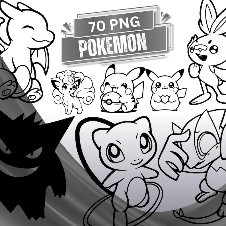 Pokemon SVG Bundle, 70 SVG Anime Characters, Pikachu SVG Clipart, Cricut Silhouette Cut Files, Kids Coloring Svg Download image 1