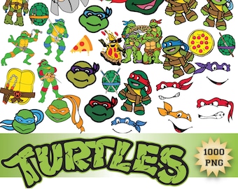 Ninja Cartoon Turtle Heroes Clipart PNG Bundle, Leonardo Raphael Michelangelo Donatello Characters, Kids Party Sublimation PNG Download