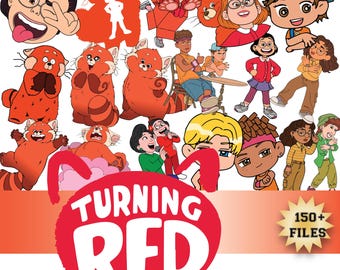 Turning Red Panda Girl Clipart PNG Bundle, Cute Cartoon Kids Characters, Birthday Party Sublimation PNG Digital Download Pack