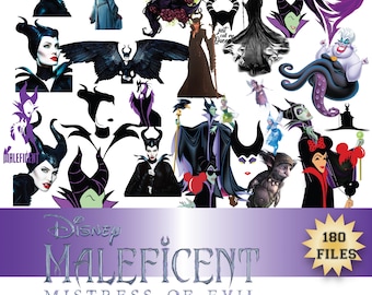 Pacchetto di clipart PNG in stile Malefica, fata oscura, personaggi malvagi della regina cattiva, download per sublimazione in stile gotico fantasy per Halloween.
