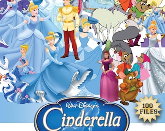 Cinderella Watercolor PNG Bundle 100 Files, Cinderella Prince Charming Fairy Godmother Gus Jaq Clipart Pack, Disney Princess PNG
