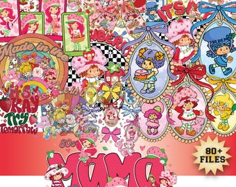 Strawberry cake PNG, Coquette Bow, 80s Cartoon, Strawberry and Friends Png, Berry Sweet Girl Cartoon Kids, Coquette Bows Png
