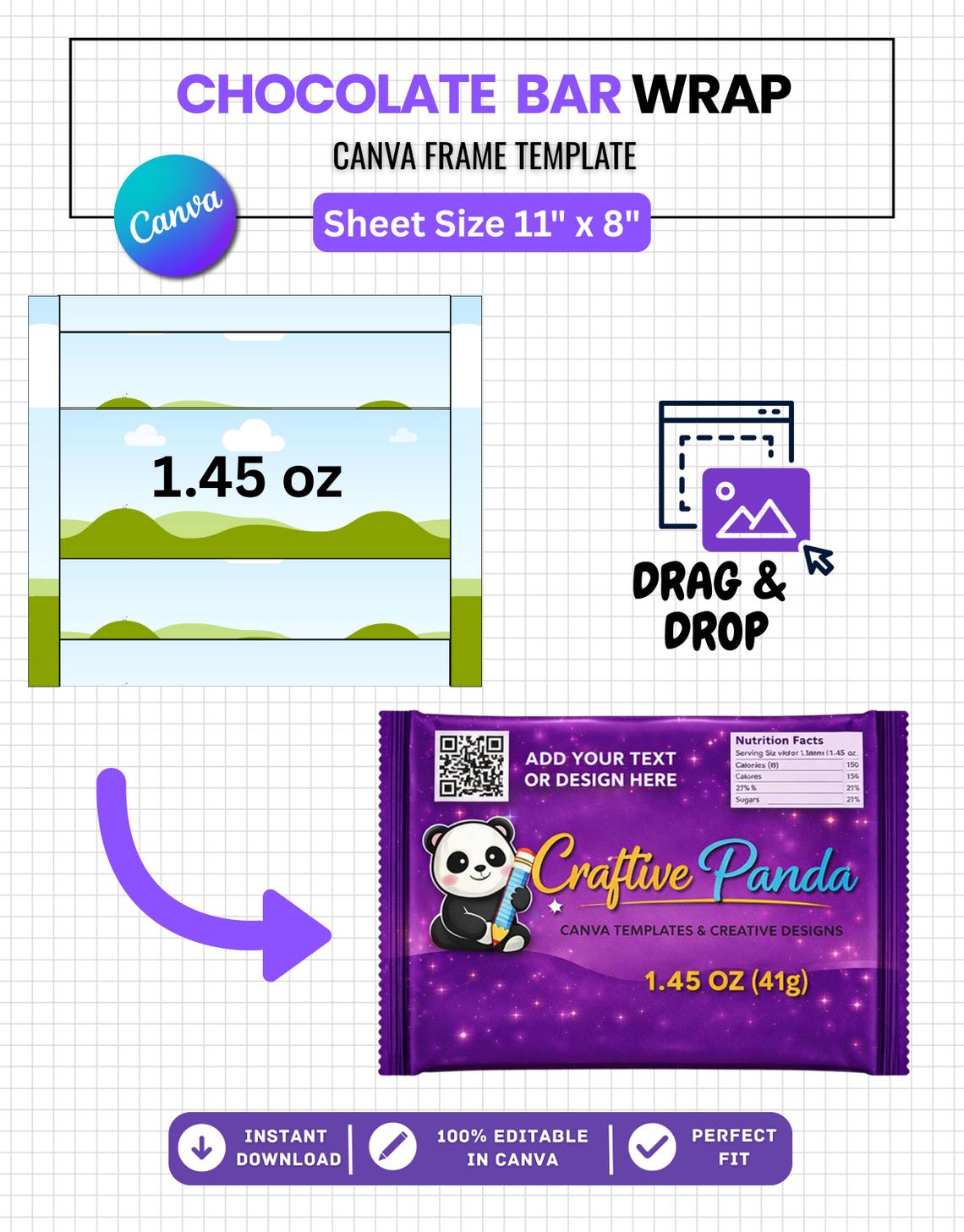 Chocolate Bar Wrapper Template Bundle Canva Editable, Candy Bar Wrapper ...