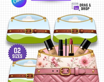 Cosmetic Bag Template Canva Editable, , Zipper Cosmetic Bag Design, Purse Pouch Canva Template PNG SVG PDF, Drag and Drop Makeup Bag