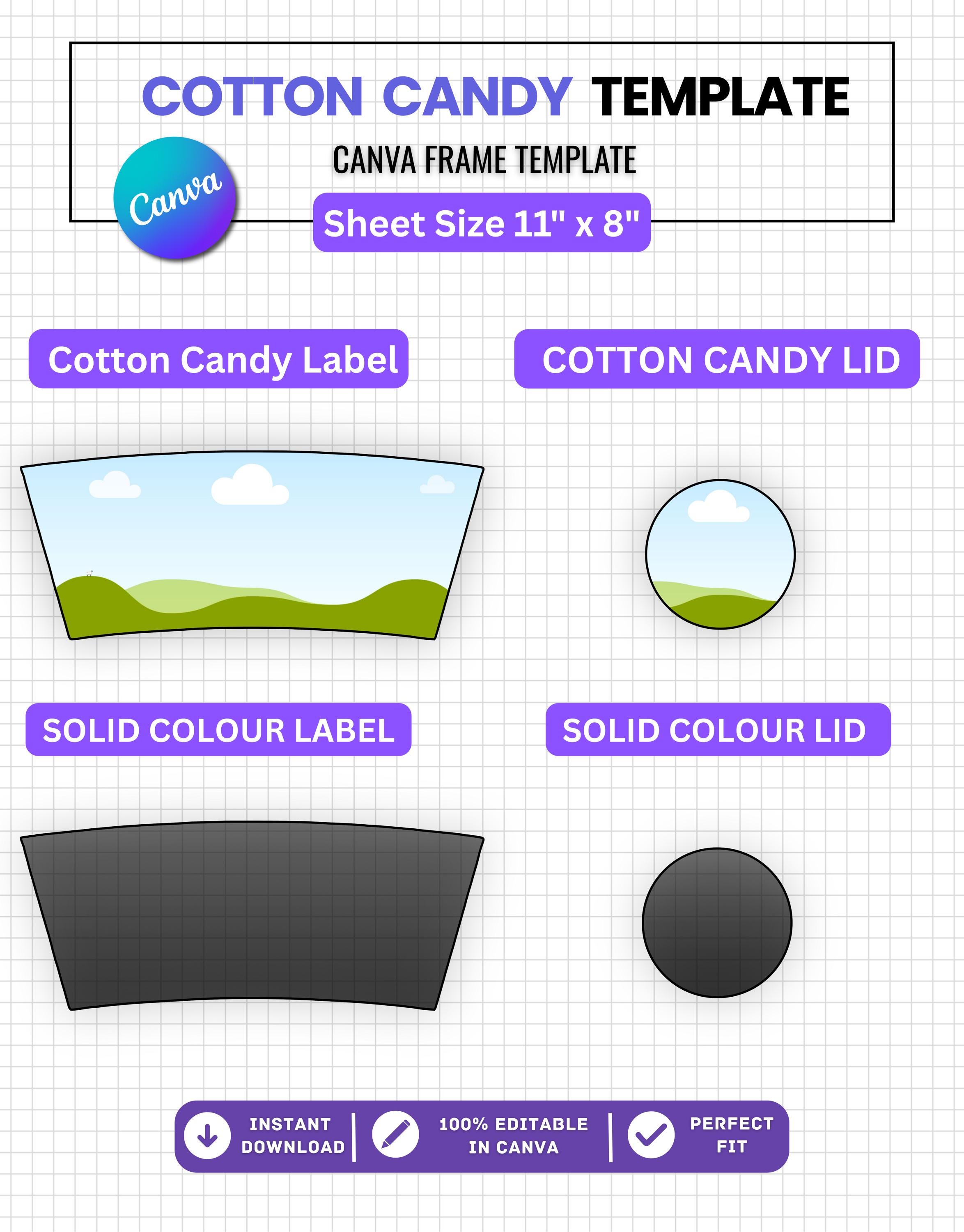 Example Candy Labels Cotton Candy Label Template Canva Editable, 2oz Cotton Candy Tub Wrap ...