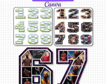 Sports Number Photo Collage Canva Template, Jersey Number Collage Template 0-9, Senior Night Sports Photo Gift, Editable Number Frame