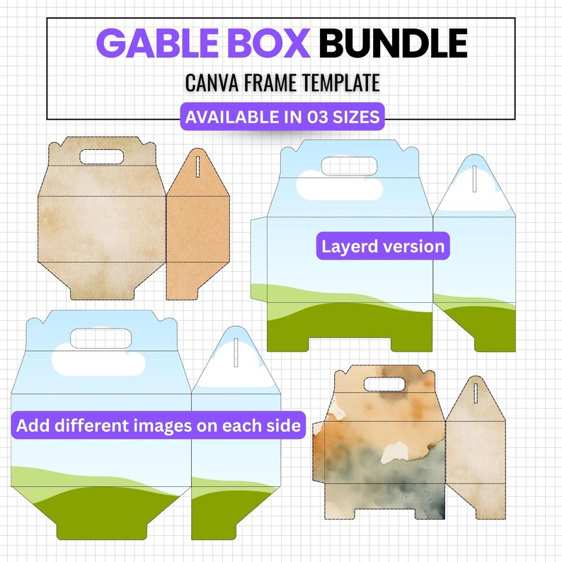 Gable Box Template Bundle, Editable Canva Gift Box Template, Party ...