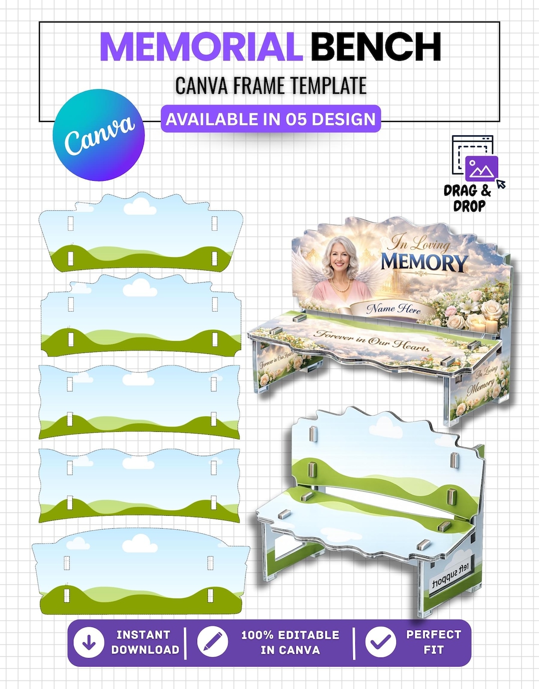 Memorial Bench Template Bundle, Editable Canva Memorial Bench Wrap, in ...