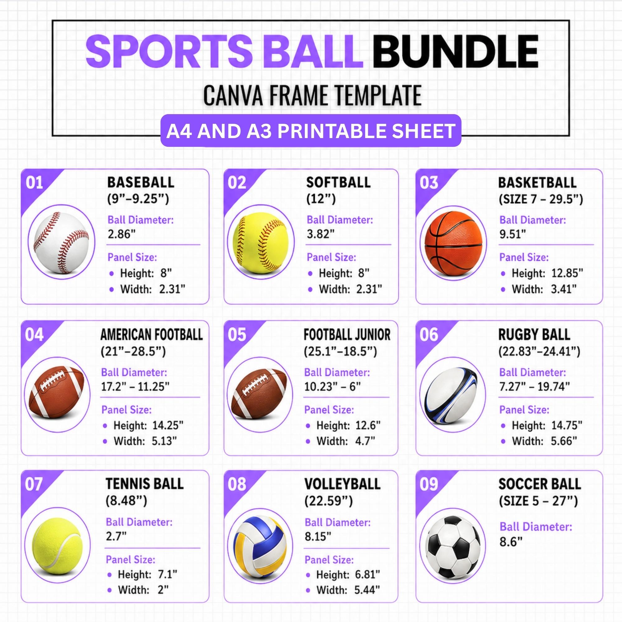 Sports Ball Panel Template Bundle Canva Editable, Basketball Football ...