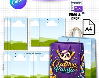 Paquete de plantillas para bolsas de regalo, diseño editable de bolsas de regalo en Canva, plantilla para bolsas de regalo de papel, plantilla para bolsas de recuerdo de fiesta, plantilla de empaque imprimible
