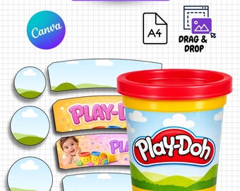 Paquete de plantillas para envoltorios de Play-Doh, plantilla editable de etiquetas para plastilina en Canva, envoltorios para regalos de fiesta de Play-Doh de 1 oz, 2 oz, 3 oz y 5 oz