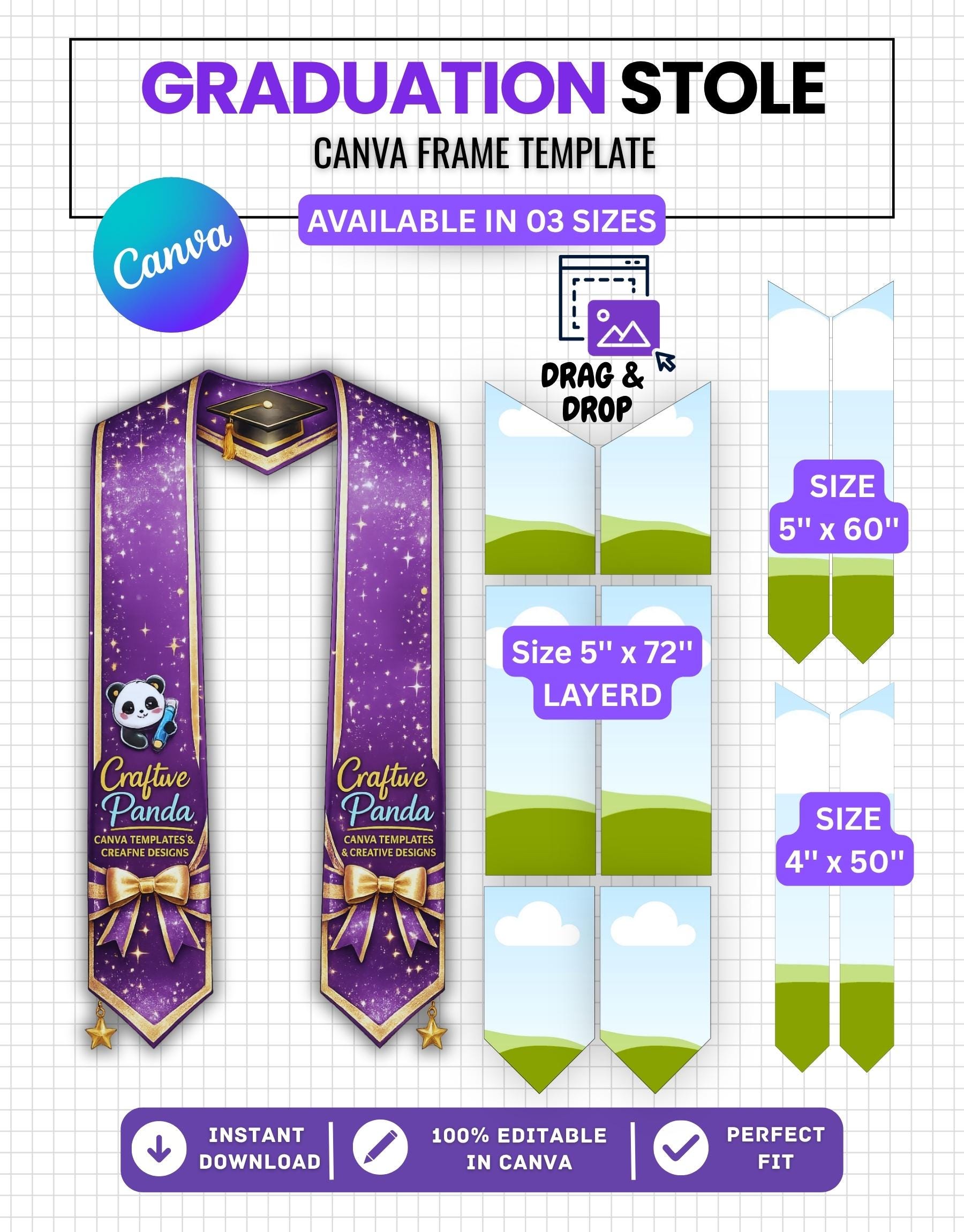 Graduation Stole Canva Template Editable, Class of 2026 Stole Template ...