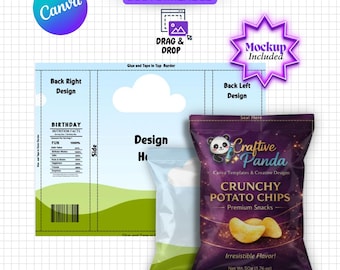 Editable Chip Bag Template Canva, Custom Snack Wrapper Template, Printable Party Favor Chip Bag, DIY Birthday Treat Bag, Drag and Drop
