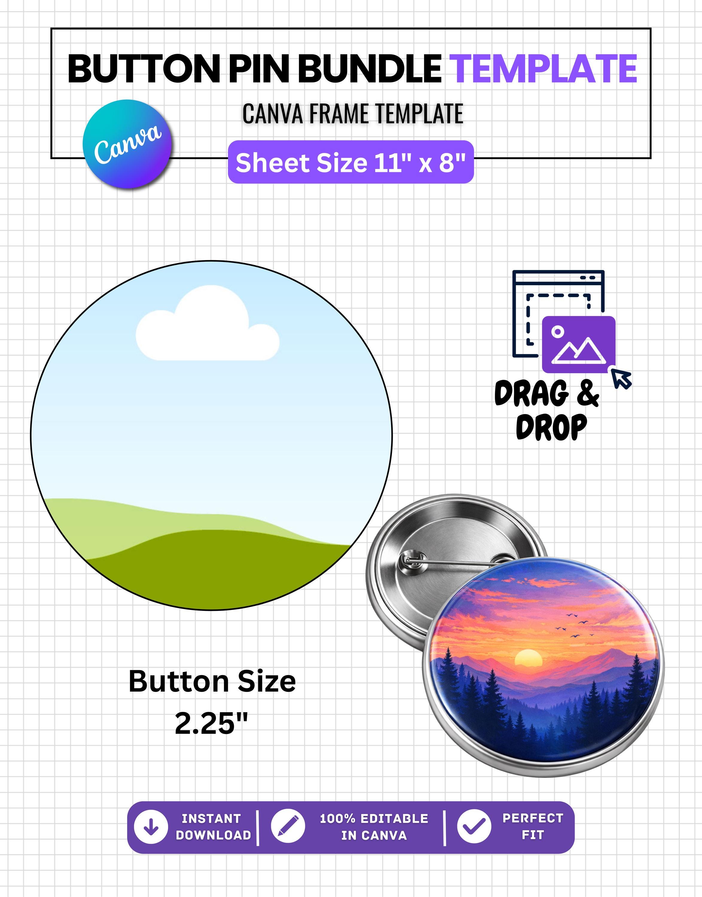 Buttons Template Button Pin Template Bundle, Editable Canva Button Badge Templates, 13 ...