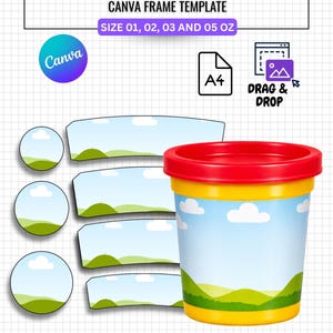 Dough Tub Wrapper Template Canva Editable, Clay Tub Label Printable, Party Favor Tub Wrapper, Kids Birthday Favor Label, Instant Download