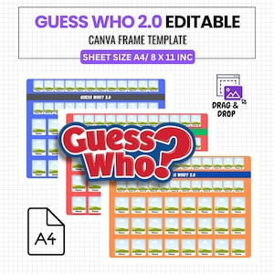 Plantilla de ¿Quién es quién? 2.0, Plantilla de juego de ¿Quién es quién? en Canva, Tarjetas personalizadas de ¿Quién es quién?, Plantilla imprimible editable de ¿Quién es quién?, Juego de fotos DIY, Plantilla para fiestas imagen 3