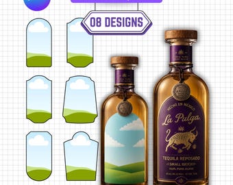 Tequila Label Template Bundle Canva Editable, Tequila Bottle Label Template, Custom Liquor Label Design, Drag & Drop Bottle Sticker