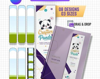 Bookmark Template Bundle Canva Editable, Printable Bookmark Templates, Custom Bookmark Design, Drag And Drop Canva Frames, 8 Designs 3 Sizes