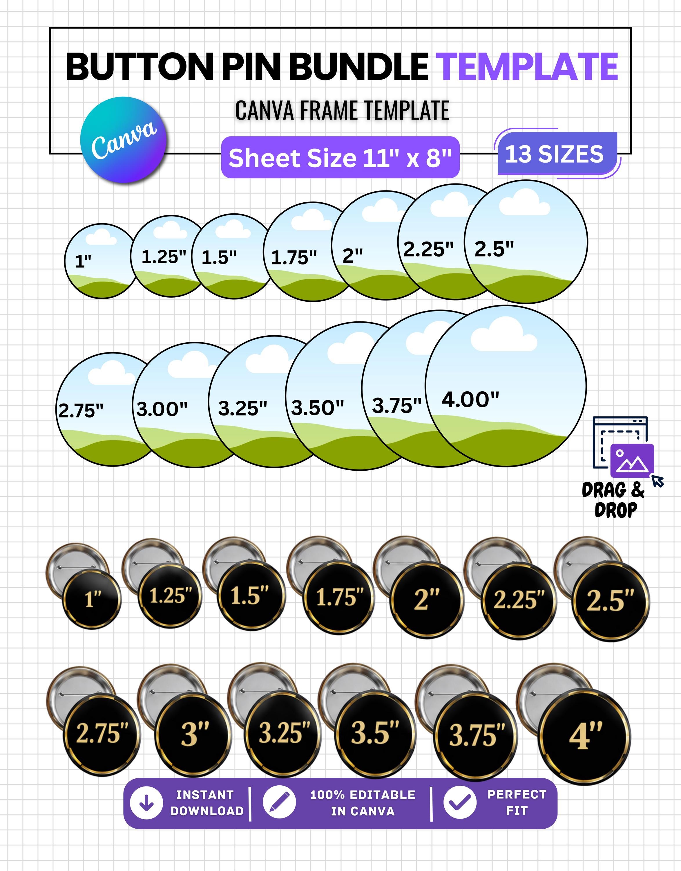 Button Pin Template Bundle, Editable Canva Button Badge Templates, 13 ...