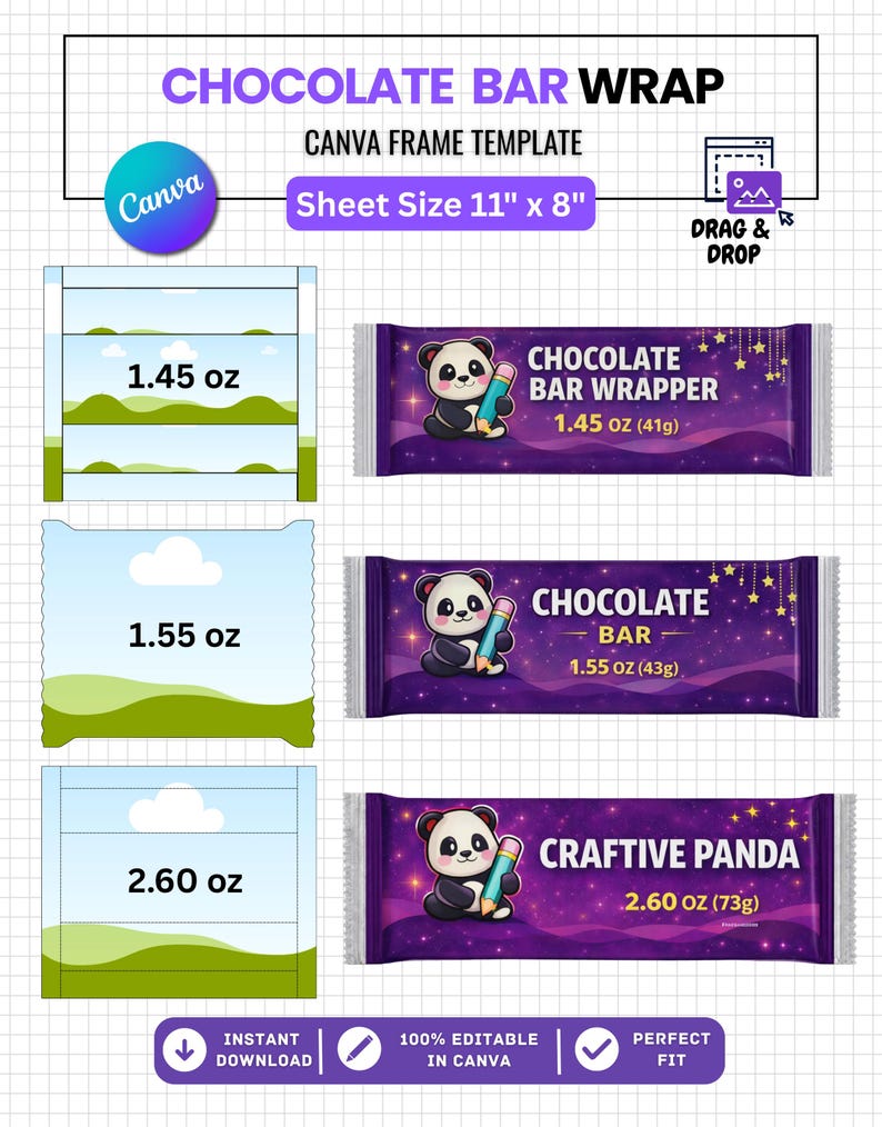 Chocolate Bar Wrapper Template Bundle Canva Editable, Candy Bar Wrapper ...