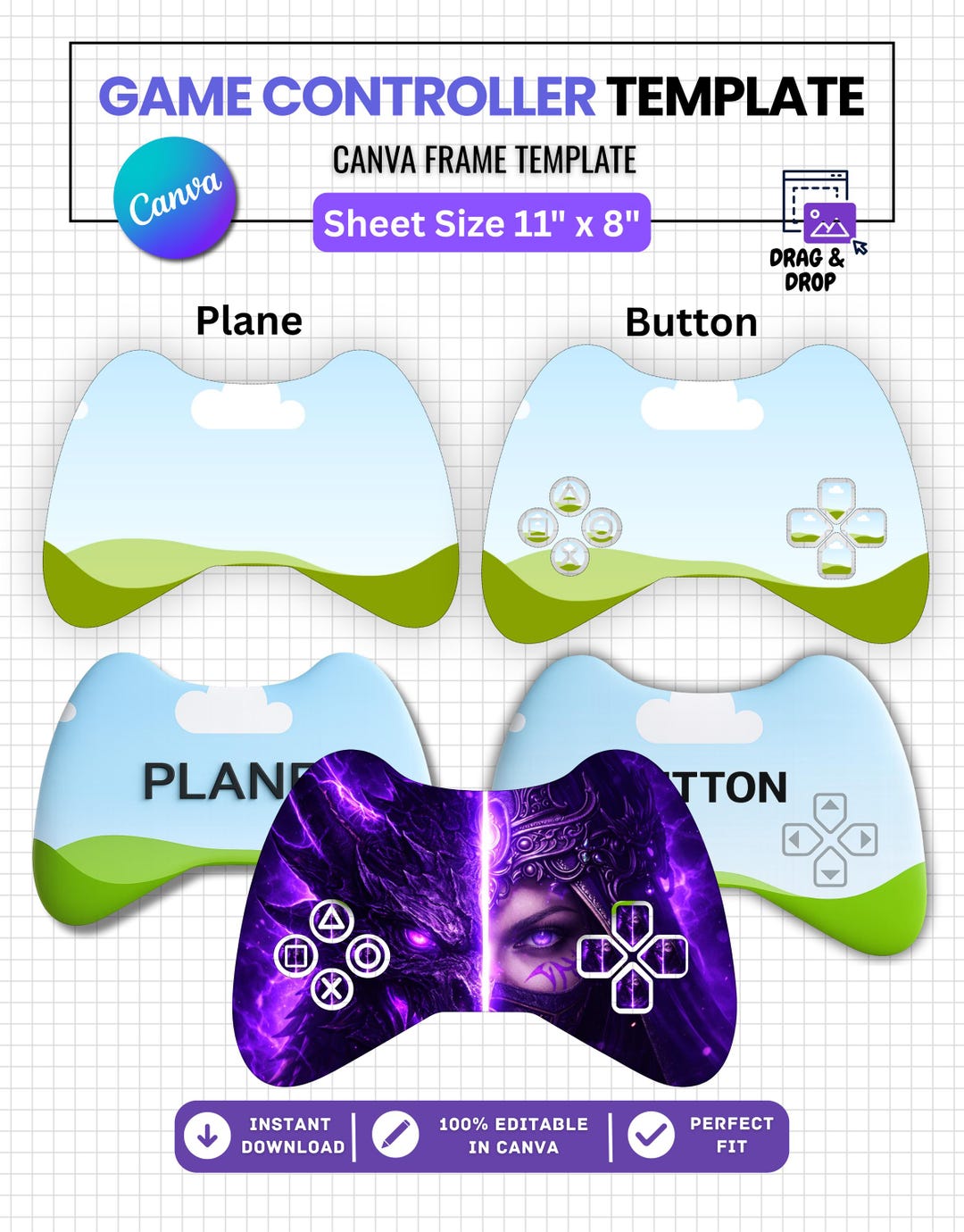 Game Controller Skin Template Canva Editable, Gaming Controller Wrap ...