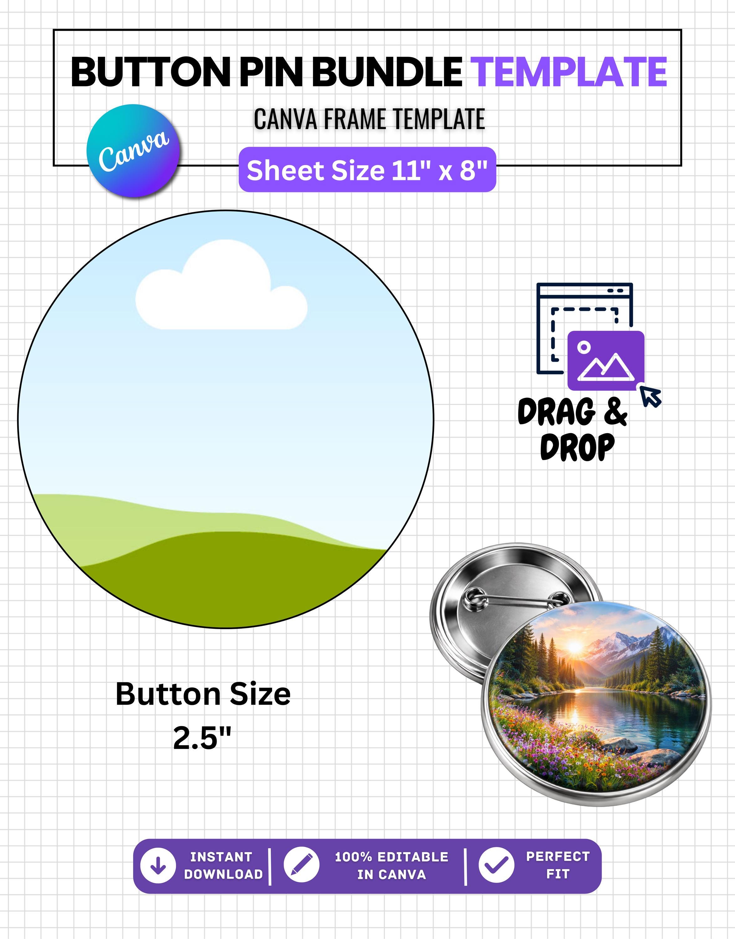 Button Pin Template Bundle, Editable Canva Button Badge Templates, 13 ...