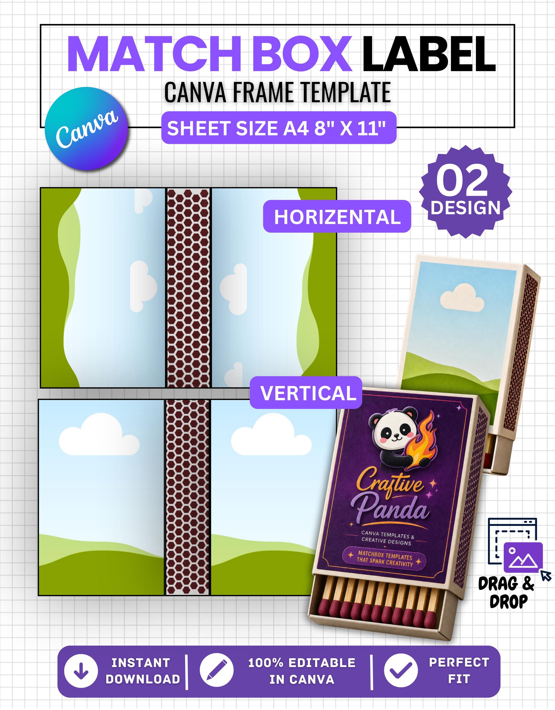 Matchbox Label Template Canva Editable, Match Box Wrapper Template ...