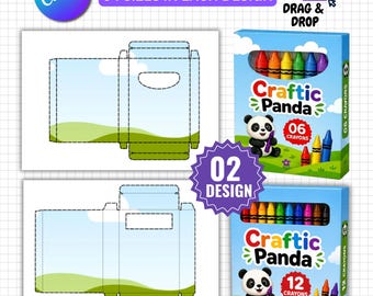 Crayon Box Template Bundle Canva Editable, Crayon Favor Box SVG, 4 6 8 12 Crayon Box Template, Party Favor Gift Box, Drag and Drop Canva